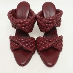 Bottega Veneta Burgundy Woven Leather Slide Sandals Size 37