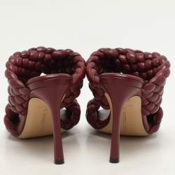 Bottega Veneta Burgundy Woven Leather Slide Sandals Size 37