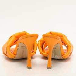 Pre Owned Bottega Veneta Orange Intrecciato Leather Lido Slide Sandals Size 36.5