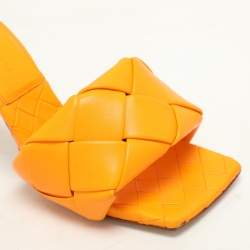 Pre Owned Bottega Veneta Orange Intrecciato Leather Lido Slide Sandals Size 36.5