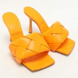 Pre Owned Bottega Veneta Orange Intrecciato Leather Lido Slide Sandals Size 36.5