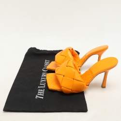 Pre Owned Bottega Veneta Orange Intrecciato Leather Lido Slide Sandals Size 36.5