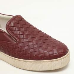 Pre Owned Bottega Veneta Burgundy Intrecciato Leather Dodger Slip On Sneakers 36