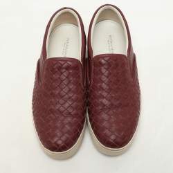 Pre Owned Bottega Veneta Burgundy Intrecciato Leather Dodger Slip On Sneakers 36