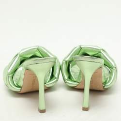 Pre Owned Bottega Veneta Metallic Green Intrecciato Leather Lido Slide Sandals Size 37