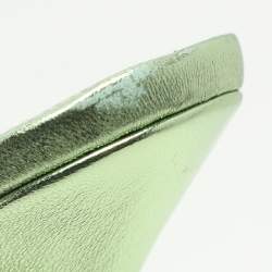 Pre Owned Bottega Veneta Metallic Green Intrecciato Leather Lido Slide Sandals Size 37