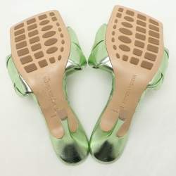 Pre Owned Bottega Veneta Metallic Green Intrecciato Leather Lido Slide Sandals Size 37