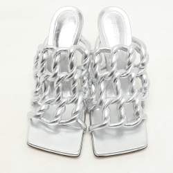 Bottega Veneta Silver Foil Leather Stretch Mules Size 37