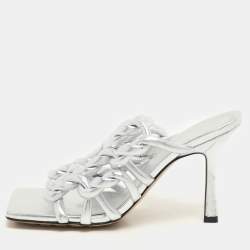 Bottega Veneta Silver Foil Leather Stretch Mules Size 37