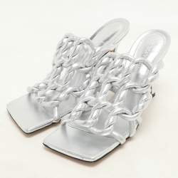 Bottega Veneta Silver Foil Leather Stretch Mules Size 37