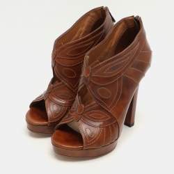 Bottega Veneta Brown Leather Open Toe Booties Size 36.5