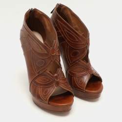 Bottega Veneta Brown Leather Open Toe Booties Size 36.5