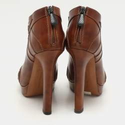 Bottega Veneta Brown Leather Open Toe Booties Size 36.5