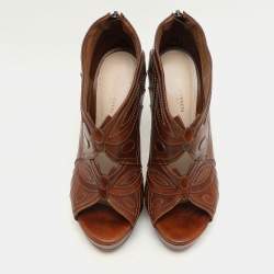 Bottega Veneta Brown Leather Open Toe Booties Size 36.5