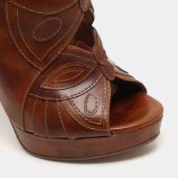 Bottega Veneta Brown Leather Open Toe Booties Size 36.5