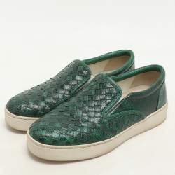 Bottega Veneta Green  Intrecciato Karung Leather Dodger Slip On Sneakers Size 36.5