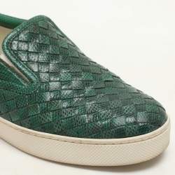 Bottega Veneta Green  Intrecciato Karung Leather Dodger Slip On Sneakers Size 36.5