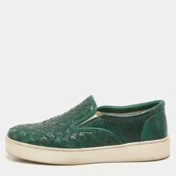 Bottega Veneta Green  Intrecciato Karung Leather Dodger Slip On Sneakers Size 36.5