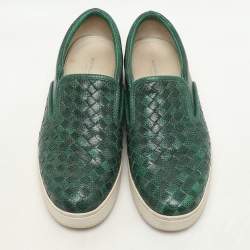 Bottega Veneta Green  Intrecciato Karung Leather Dodger Slip On Sneakers Size 36.5