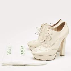 Bottega Veneta Cream Brogue Leather Oxford Platform Booties Size 39