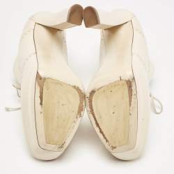 Bottega Veneta Cream Brogue Leather Oxford Platform Booties Size 39