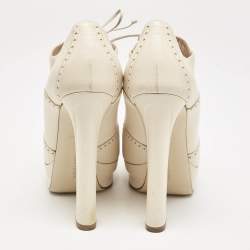 Bottega Veneta Cream Brogue Leather Oxford Platform Booties Size 39