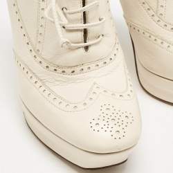 Bottega Veneta Cream Brogue Leather Oxford Platform Booties Size 39