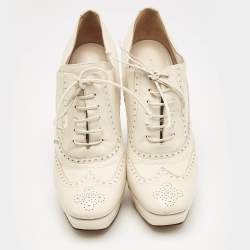 Bottega Veneta Cream Brogue Leather Oxford Platform Booties Size 39