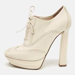 Bottega Veneta Cream Brogue Leather Oxford Platform Booties Size 39