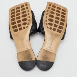 Bottega Veneta Black Quilted Leather Lido Flat Slide Sandals Size 36
