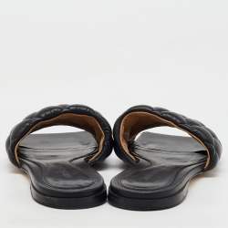 Bottega Veneta Black Quilted Leather Lido Flat Slide Sandals Size 36