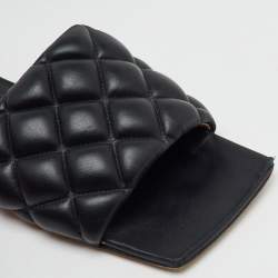 Bottega Veneta Black Quilted Leather Lido Flat Slide Sandals Size 36