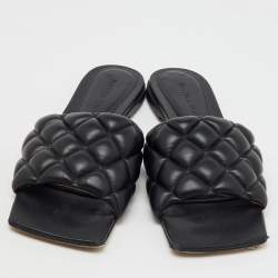 Bottega Veneta Black Quilted Leather Lido Flat Slide Sandals Size 36