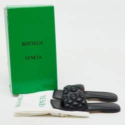 Bottega Veneta Black Quilted Leather Lido Flat Slide Sandals Size 36
