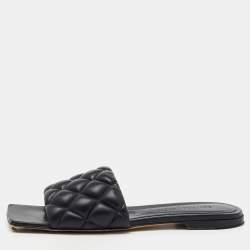 Bottega Veneta Black Quilted Leather Lido Flat Slide Sandals Size 36