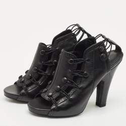 Bottega Veneta Black Leather Ankle Length Boots Size 39