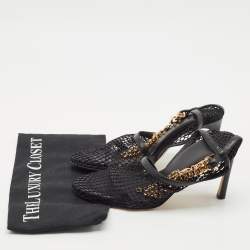 Bottega Veneta Black Leather and Mesh Stretch Ankle Strap Pumps Size 35.5
