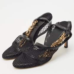 Bottega Veneta Black Leather and Mesh Stretch Ankle Strap Pumps Size 35.5
