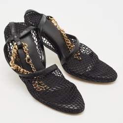 Bottega Veneta Black Leather and Mesh Stretch Ankle Strap Pumps Size 35.5
