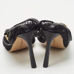Bottega Veneta Black Leather and Mesh Stretch Ankle Strap Pumps Size 35.5