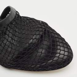 Bottega Veneta Black Leather and Mesh Stretch Ankle Strap Pumps Size 35.5
