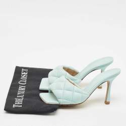 Bottega Veneta Light Blue Quilted Leather Lido Slide Sandals Size 35
