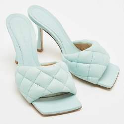 Bottega Veneta Light Blue Quilted Leather Lido Slide Sandals Size 35