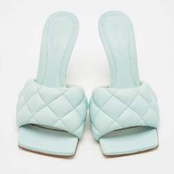 Bottega Veneta Light Blue Quilted Leather Lido Slide Sandals Size 35