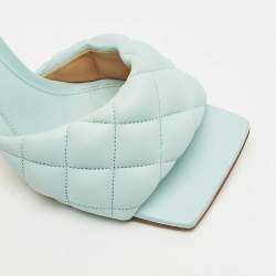 Bottega Veneta Light Blue Quilted Leather Lido Slide Sandals Size 35