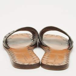 Bottega Veneta Metallic Intrecciato Leather Ravello Flat Slides Size 36