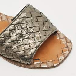 Bottega Veneta Metallic Intrecciato Leather Ravello Flat Slides Size 36
