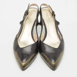 مملوكة مسبقًا حذاء كعب عالي بوتيغا فينيتا جلد معدني/أسود بحزام خلفي مقاس 41