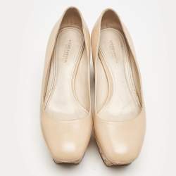 Bottega Veneta Beige Leather Intrecciato Platform Pumps Size 38