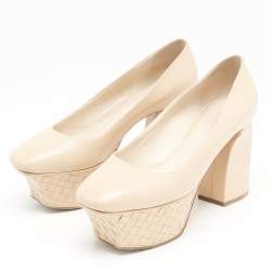 Bottega Veneta Beige Leather Intrecciato Platform Pumps Size 38